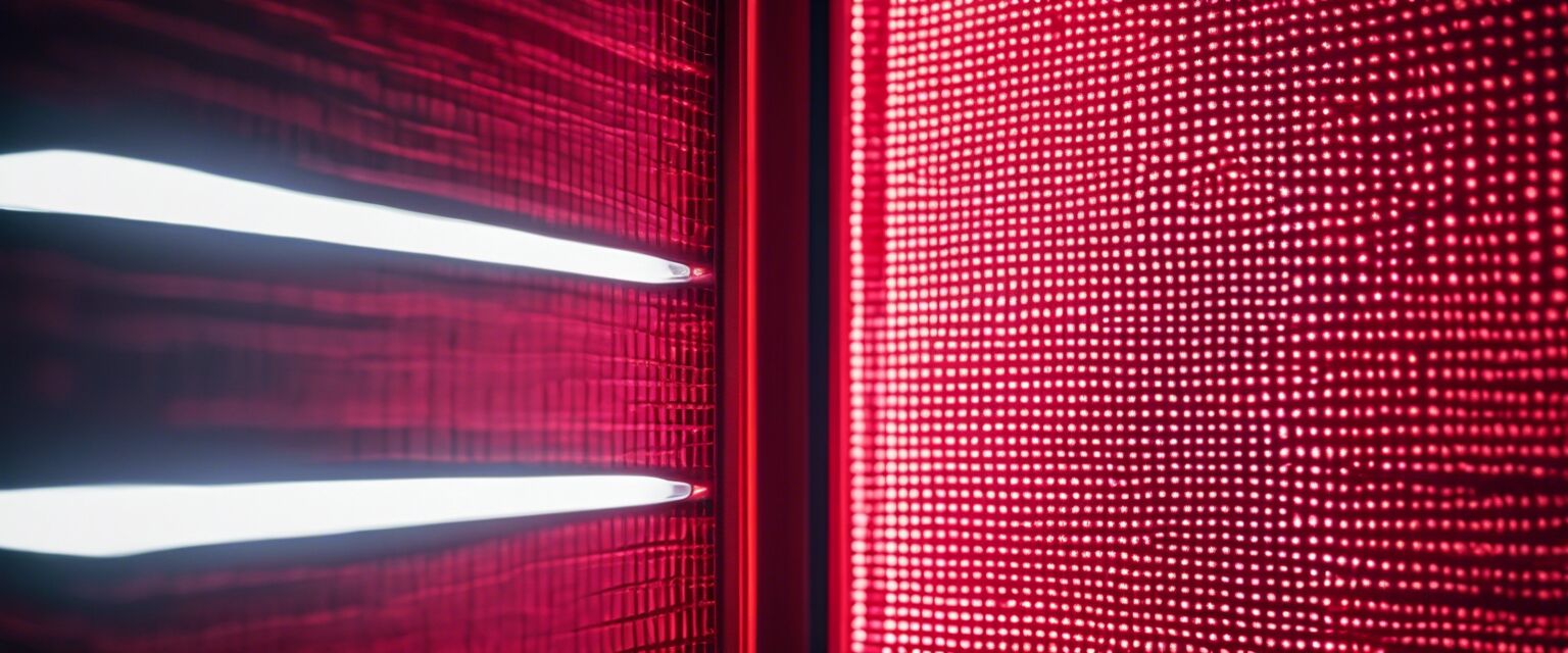 Close-up of a red light therapy panel